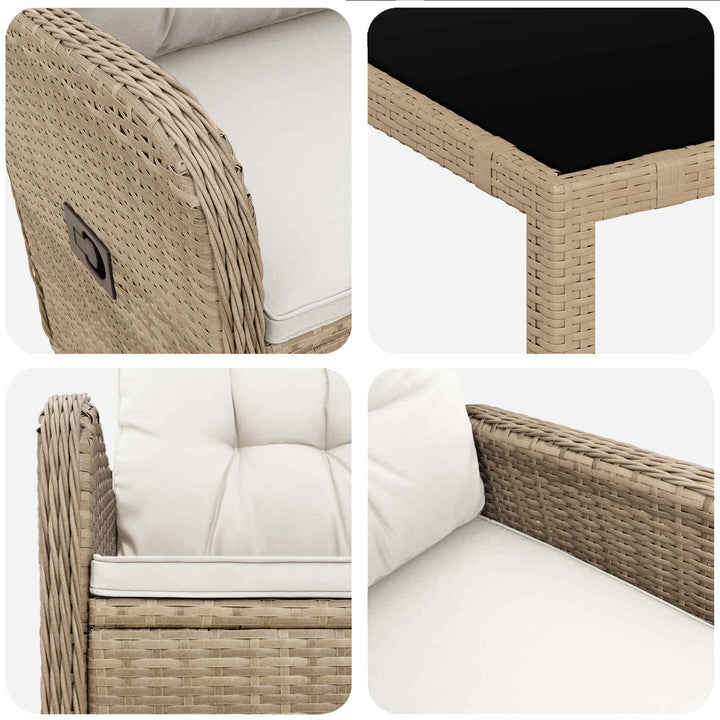 Udendørs spise sæt 3 stk. Beige og cremehvid polyrattan