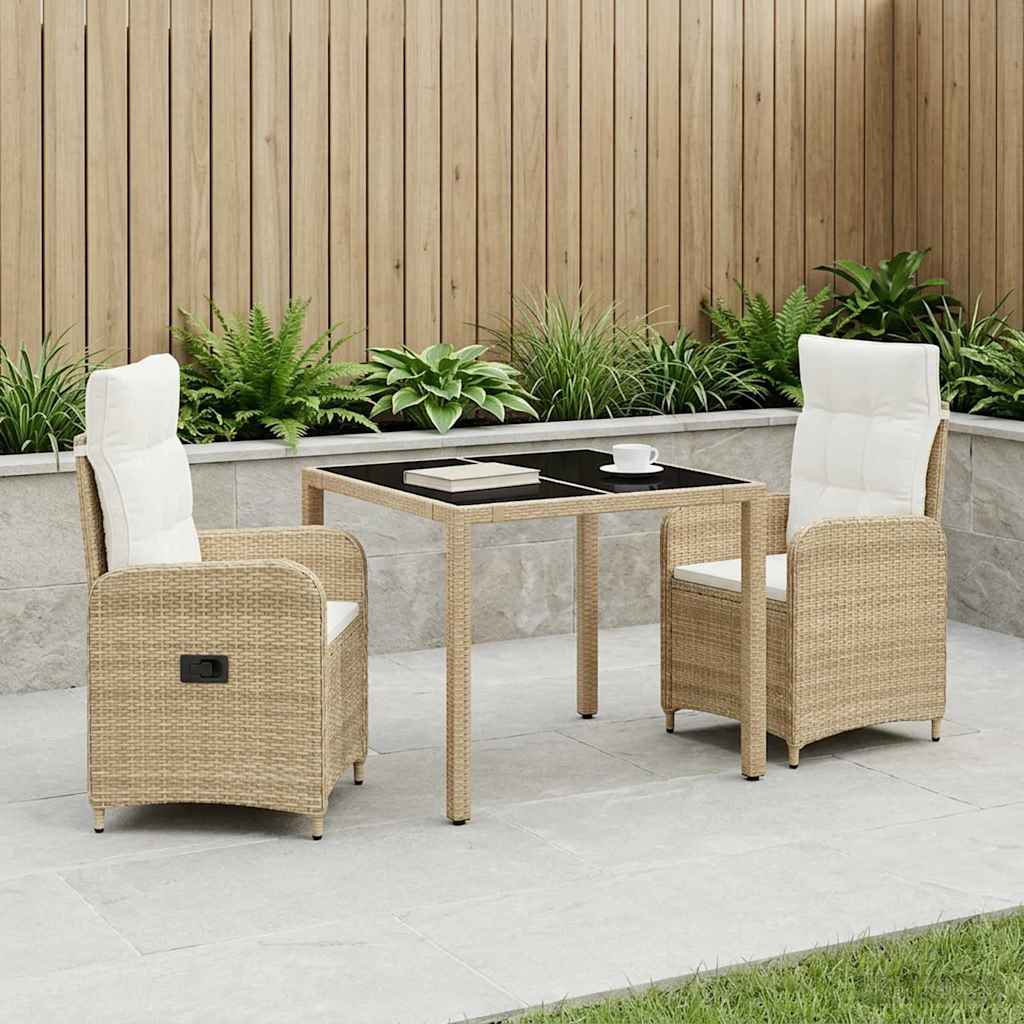 Udendørs spise sæt 3 stk. Beige og cremehvid polyrattan