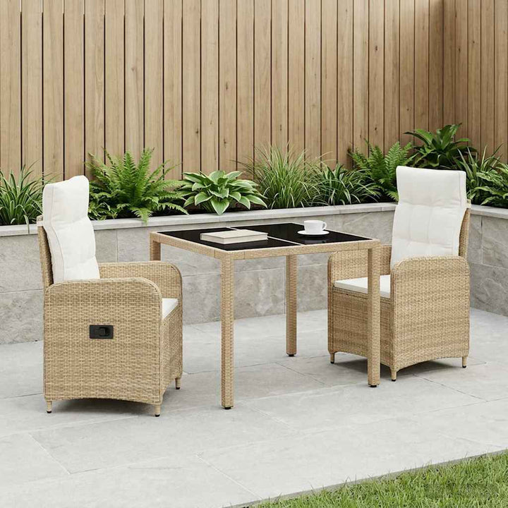 Udendørs spise sæt 3 stk. Beige og cremehvid polyrattan