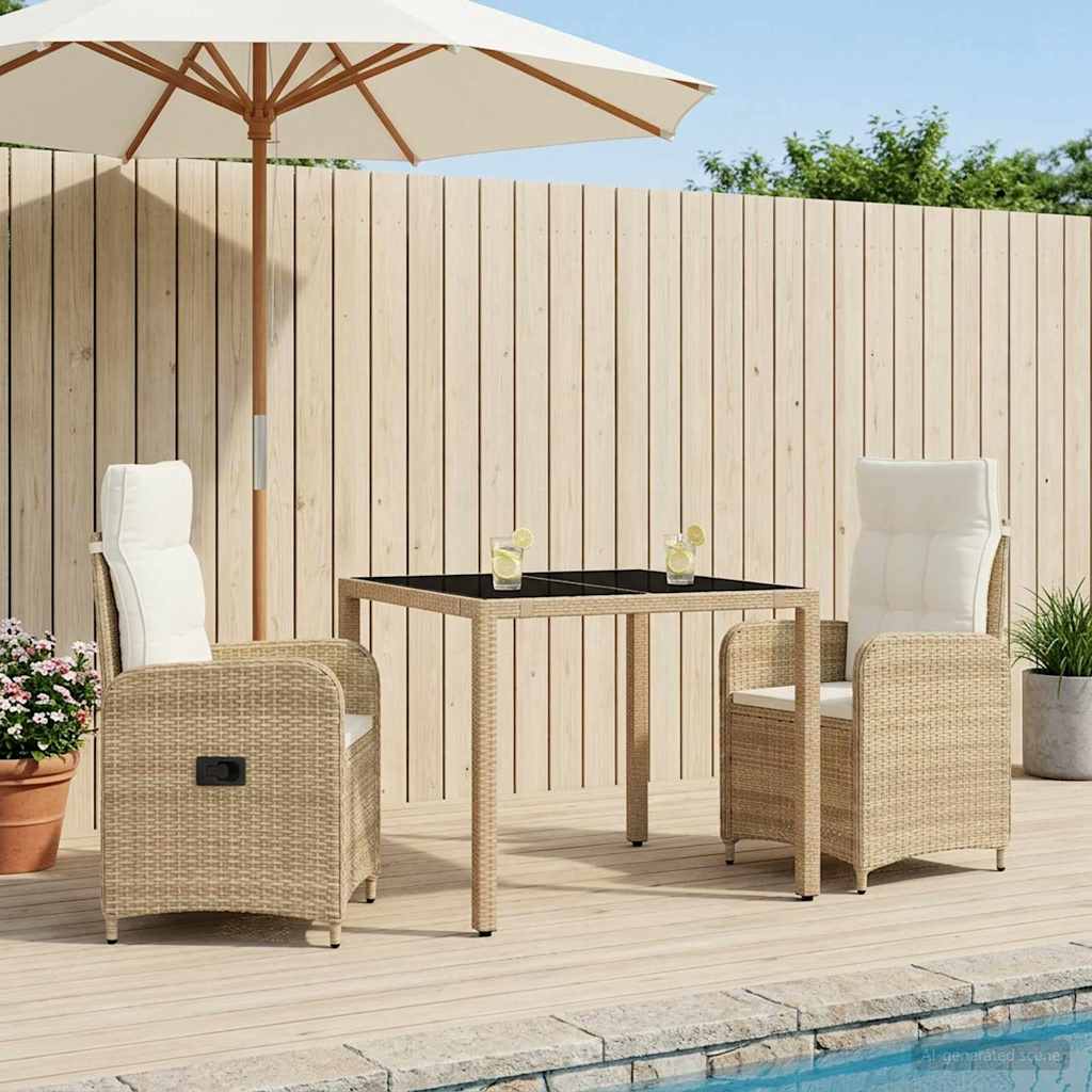 Udendørs spise sæt 3 stk. Beige og cremehvid polyrattan
