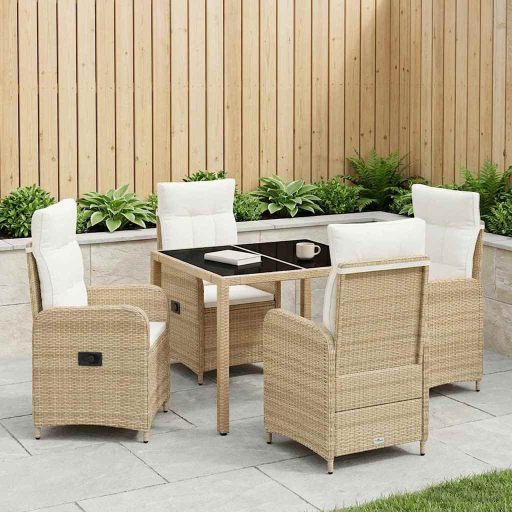 Udendørs spise sæt 5 stk. Beige og cremehvid polyrattan