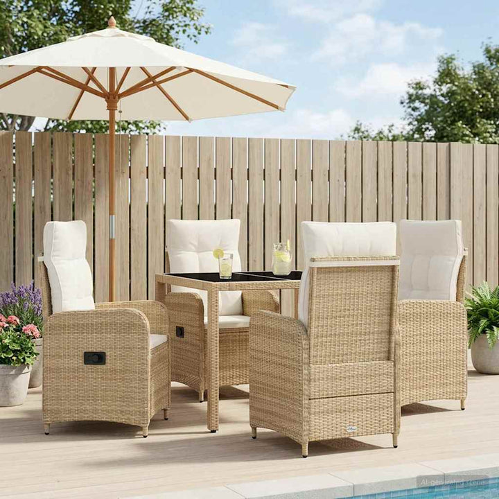 Udendørs spise sæt 5 stk. Beige og cremehvid polyrattan