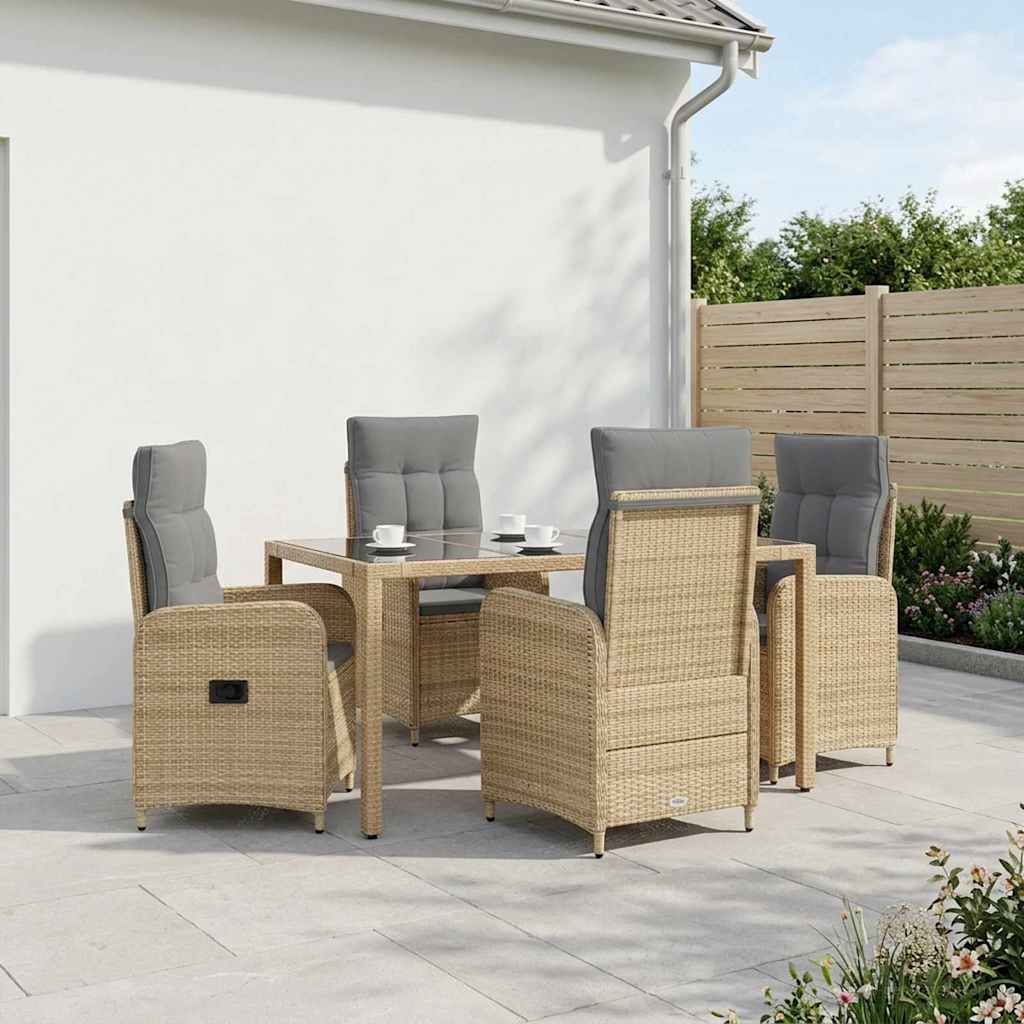 Udendørs spise sæt 5 stk. Beige og lys grå polyrattan