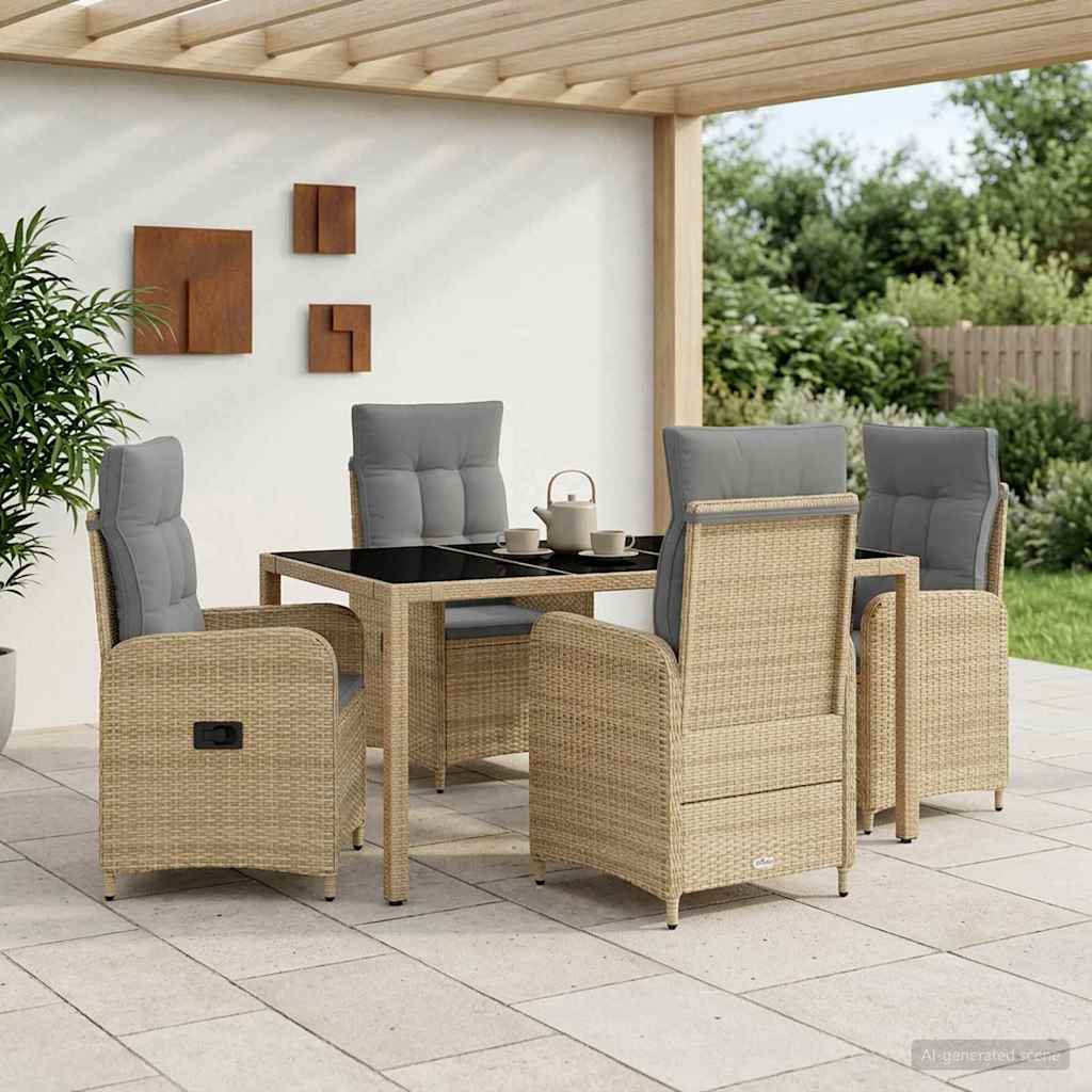 Udendørs spise sæt 5 stk. Beige og lys grå polyrattan