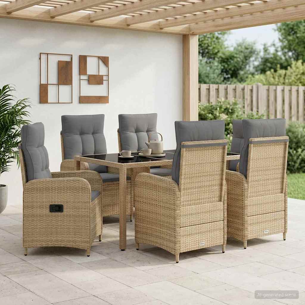 Udendørs spise sæt 7 stk. Beige og lys grå polyrattan