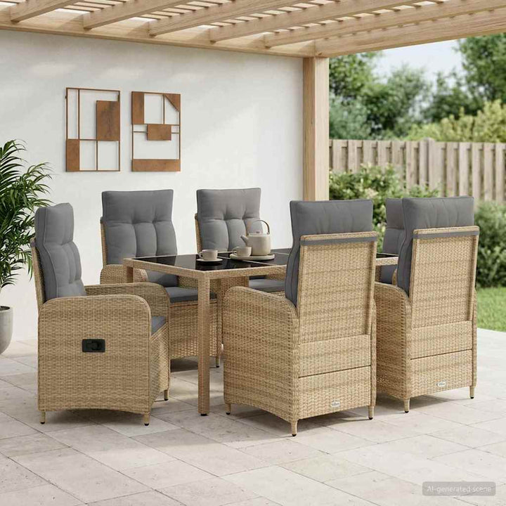 Udendørs spise sæt 7 stk. Beige og lys grå polyrattan