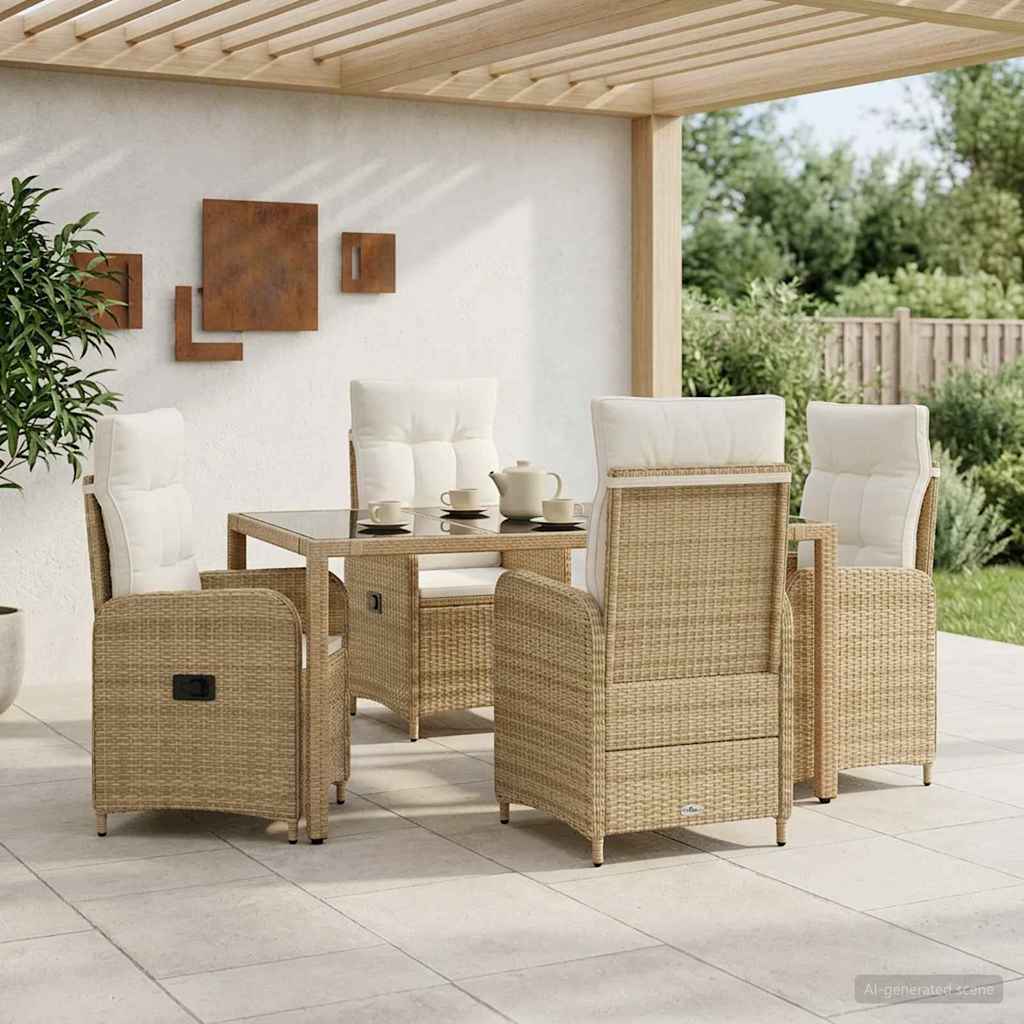 Udendørs spise sæt 5 stk. Beige og cremehvid polyrattan