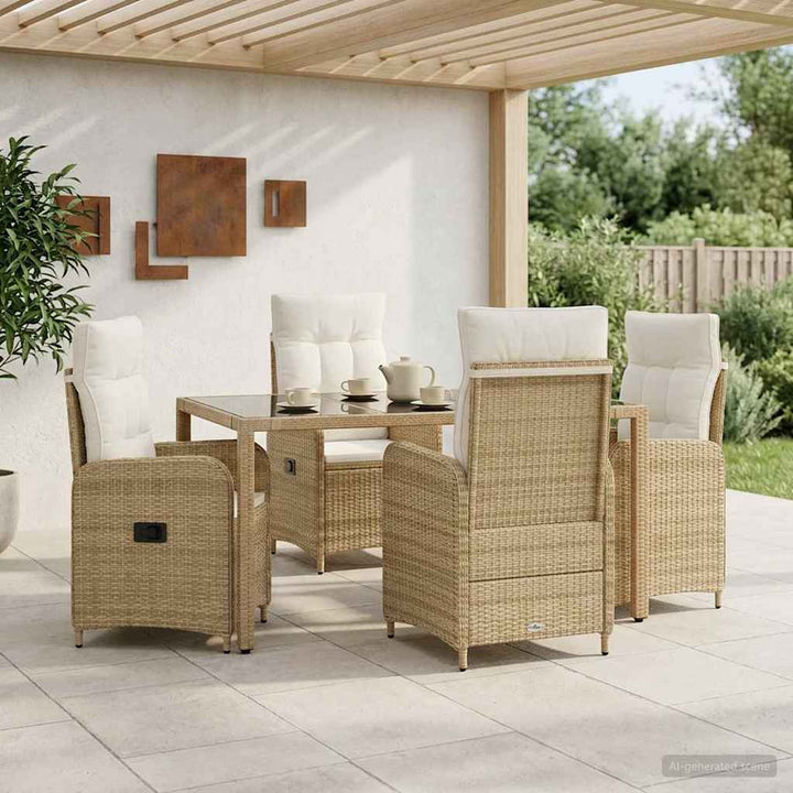 Udendørs spise sæt 5 stk. Beige og cremehvid polyrattan