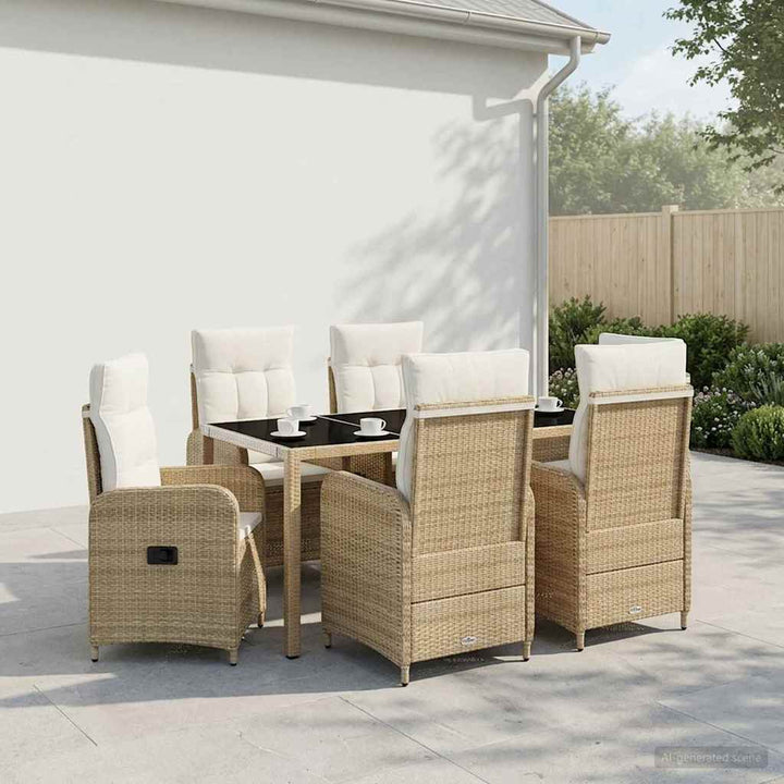 Udendørs spise sæt 7 stk. Beige og cremehvid polyrattan