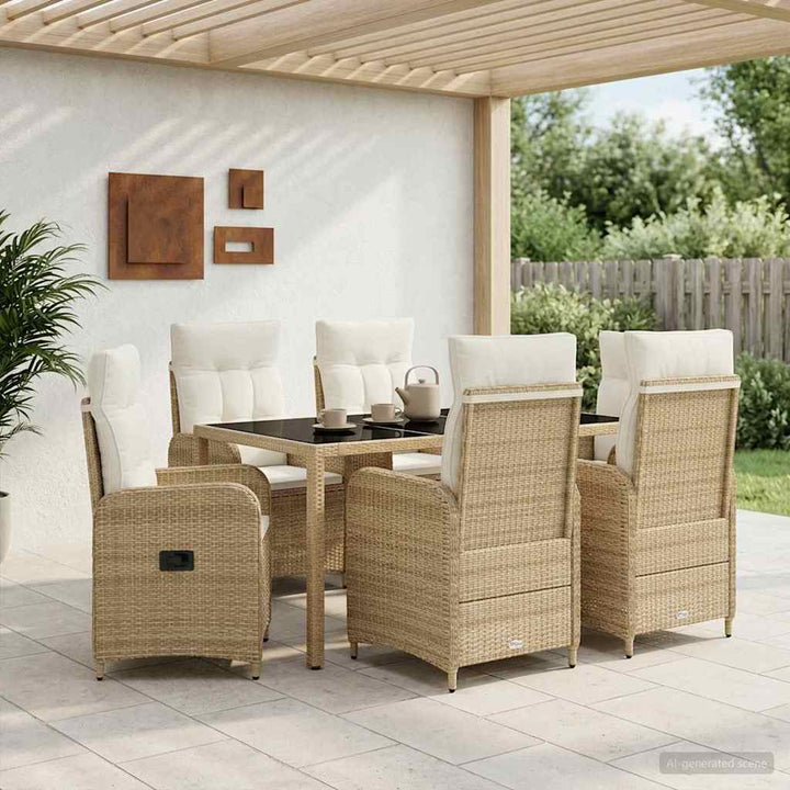 Udendørs spise sæt 7 stk. Beige og cremehvid polyrattan