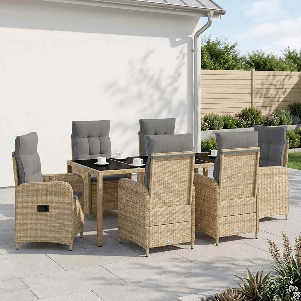 Udendørs spise sæt 7 stk. Beige og lys grå polyrattan