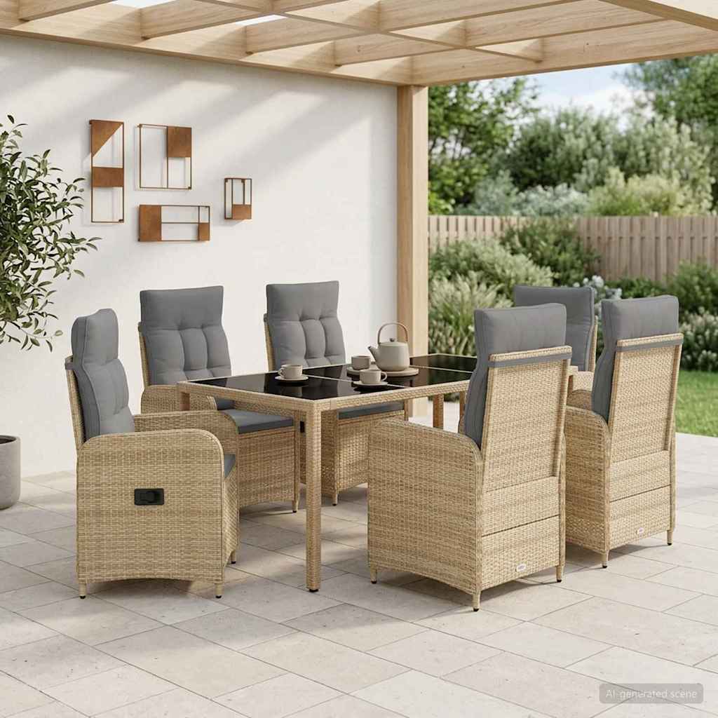 Udendørs spise sæt 7 stk. Beige og lys grå polyrattan