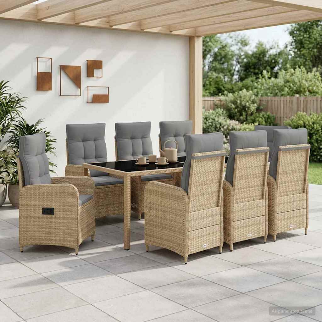 Udendørs spise sæt 9 stk. Beige og lys grå polyrattan