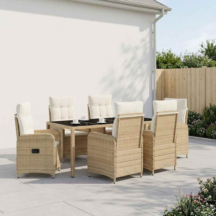 Udendørs spise sæt 7 stk. Beige og cremehvid polyrattan