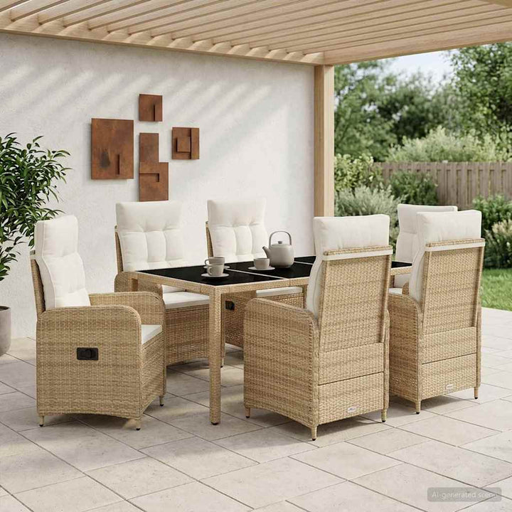 Udendørs spise sæt 7 stk. Beige og cremehvid polyrattan