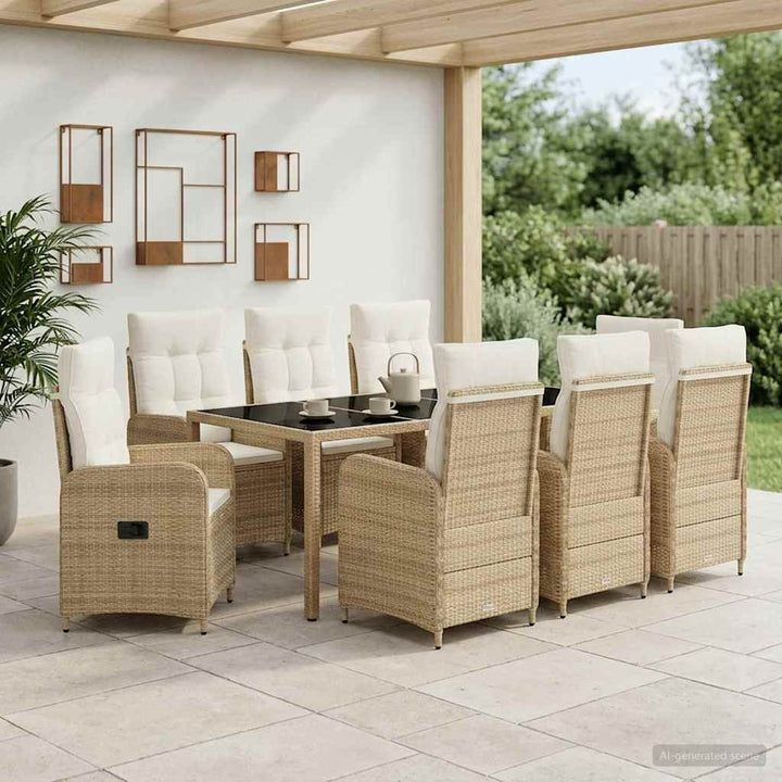 Udendørs spise sæt 9 stk. Beige og cremehvid polyrattan