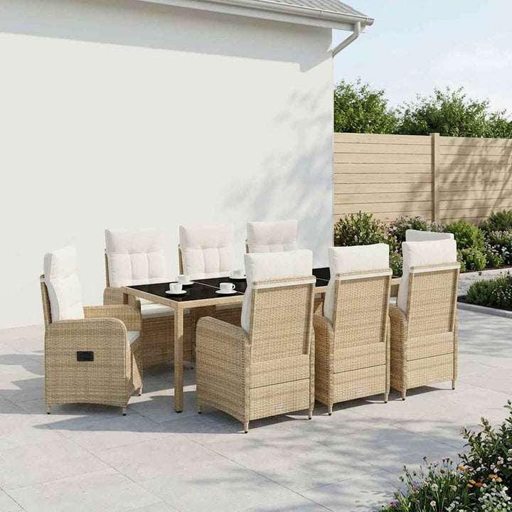 Udendørs spise sæt 9 stk. Beige og cremehvid polyrattan