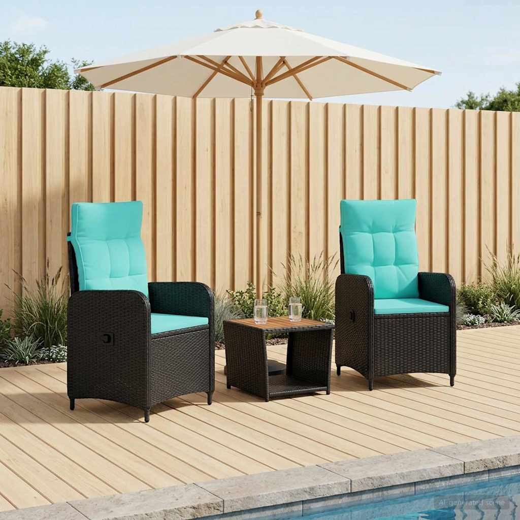 Have lounge sæt 3 stk. PE rattan og pulverlakeret stål
