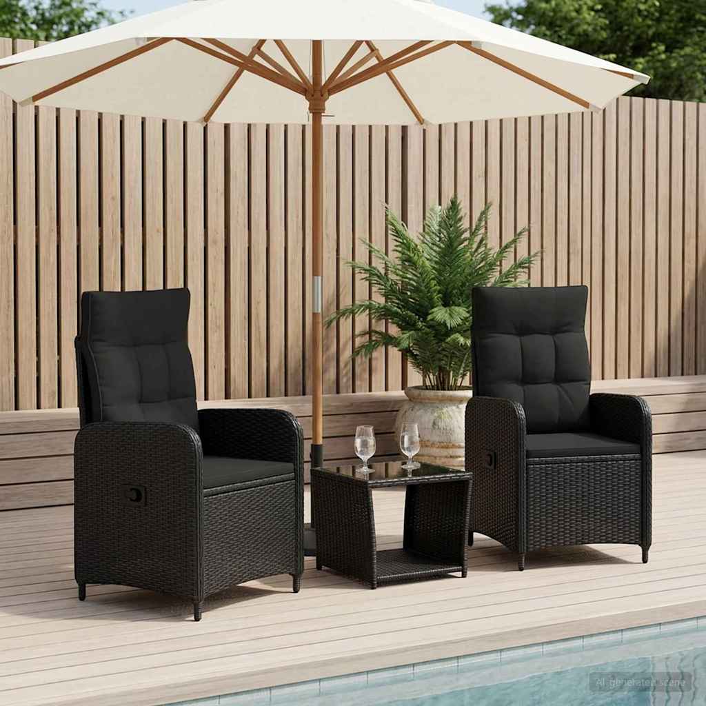 Have lounge sæt 3 stk. Sort PE rattan og pulverlakeret stål