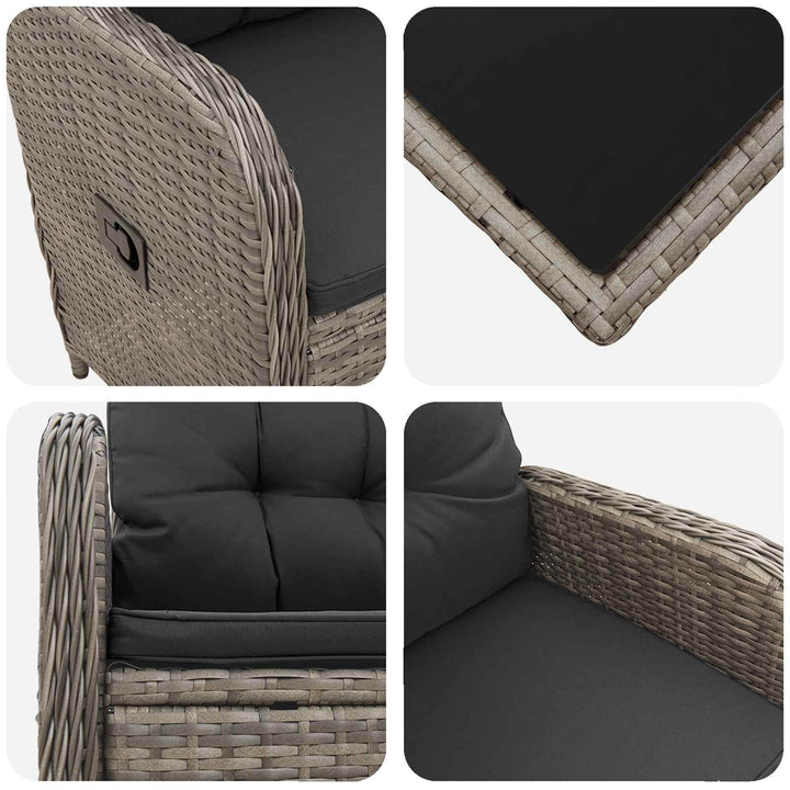 Have lounge sæt 3 stk. Grå og Mørkegrå Poly Rattan og Glas