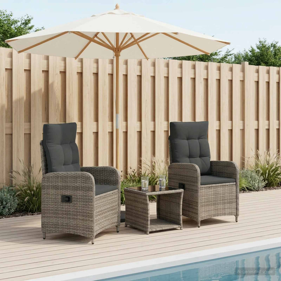 Have lounge sæt 3 stk. Grå og Mørkegrå Poly Rattan og Glas