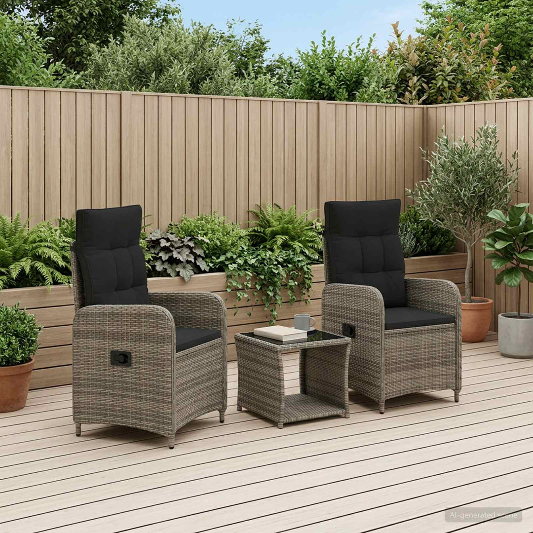 Have lounge sæt 3 stk. Grå og Mørkegrå Poly Rattan og Glas