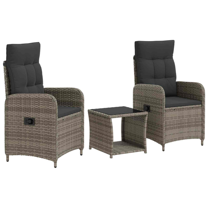 Have lounge sæt 3 stk. Grå og Mørkegrå Poly Rattan og Glas