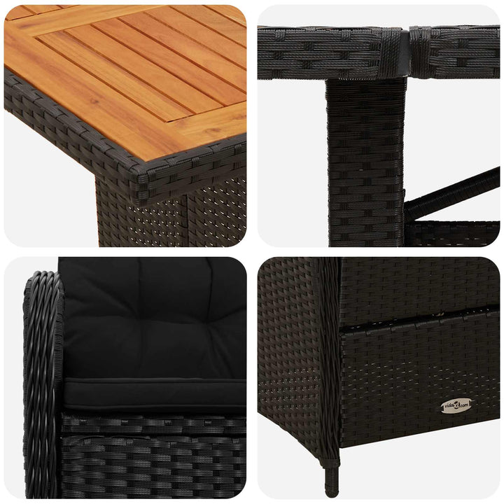 Udendørs spise sæt 7 stk. Sort polyrattan