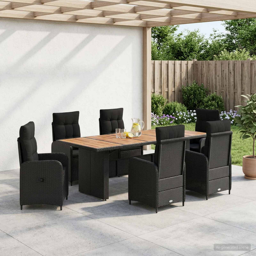 Udendørs spise sæt 7 stk. Sort polyrattan