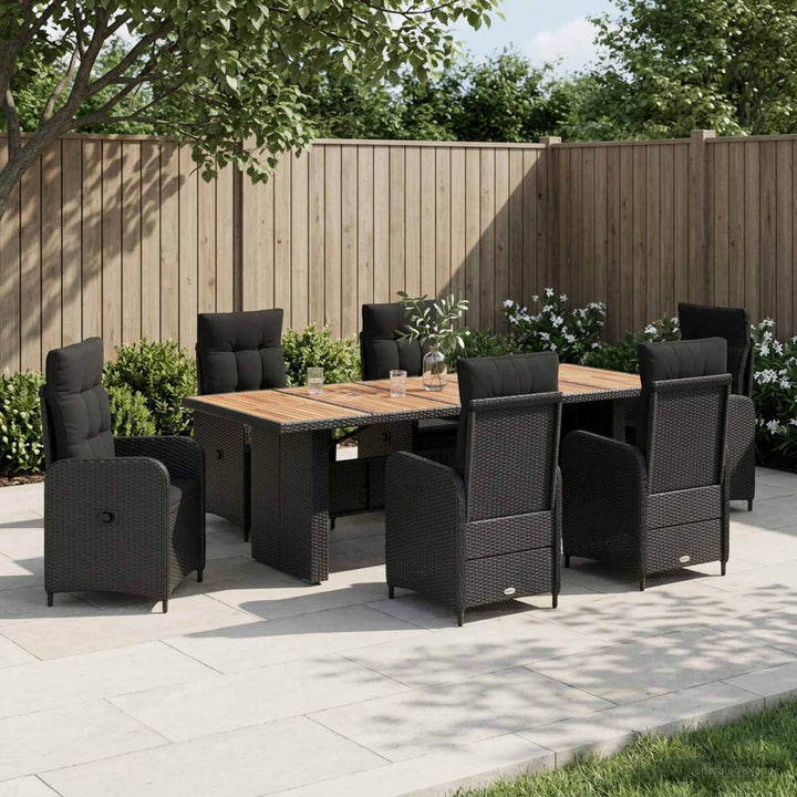 Udendørs spise sæt 7 stk. Sort polyrattan