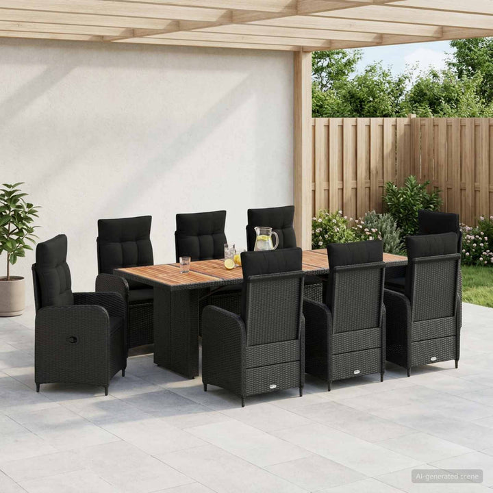 Udendørs spise sæt 9 stk. Sort polyrattan