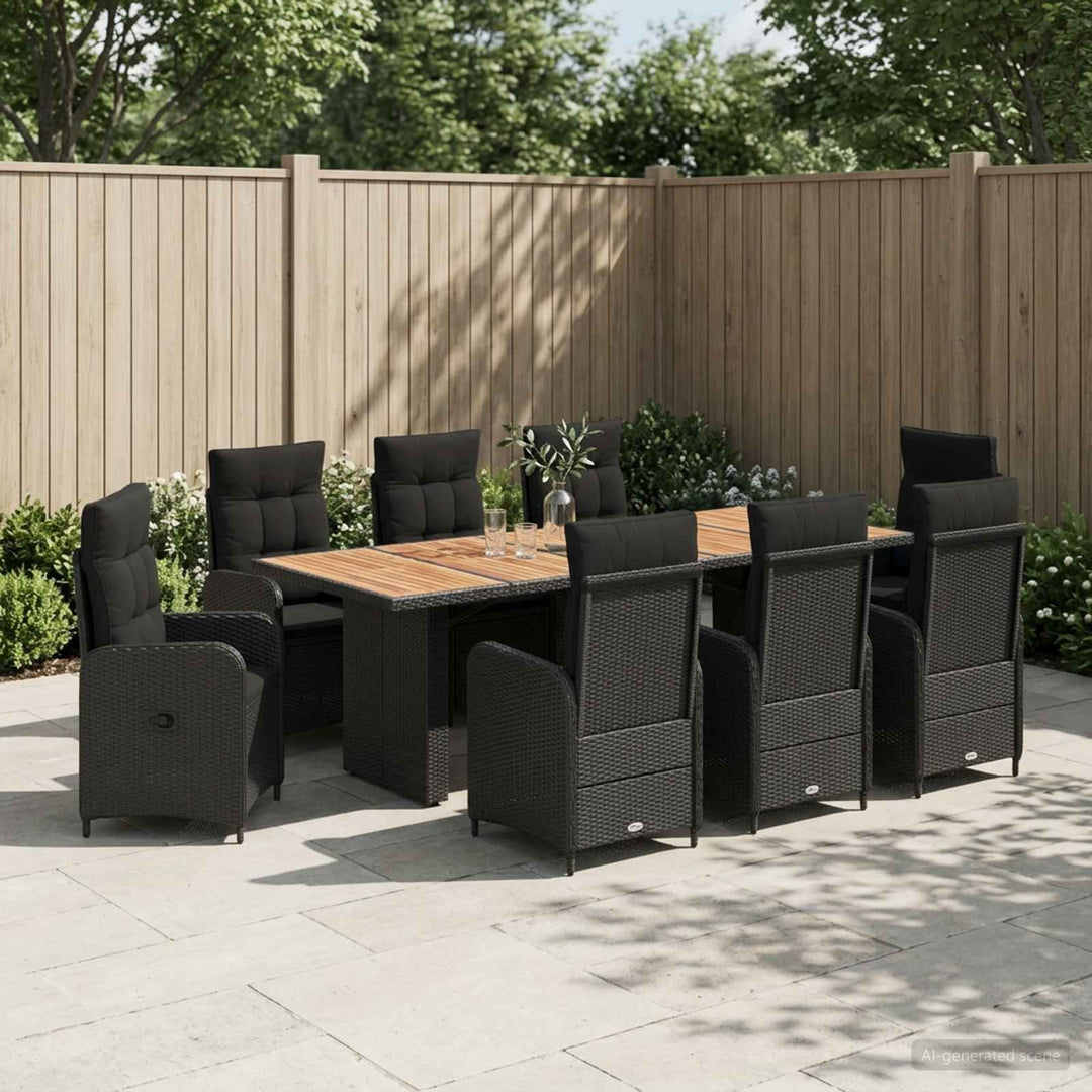 Udendørs spise sæt 9 stk. Sort polyrattan