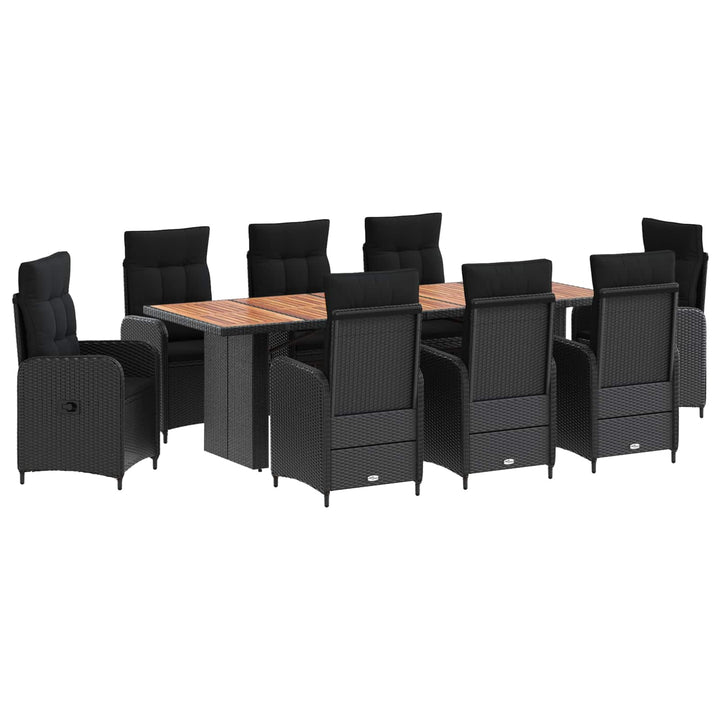 Udendørs spise sæt 9 stk. Sort polyrattan