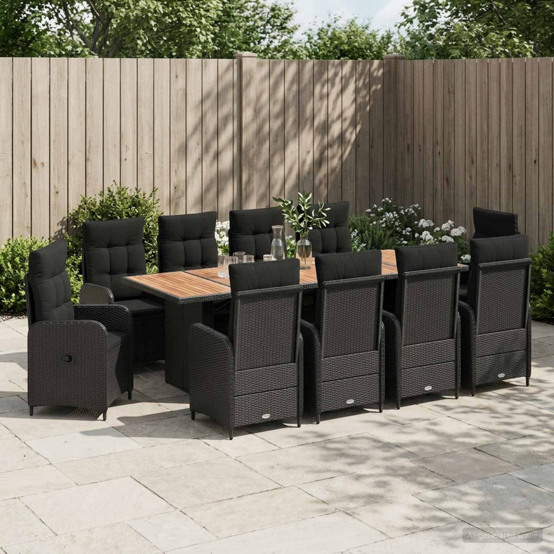 Udendørs spise sæt 11 stk. Sort polyrattan