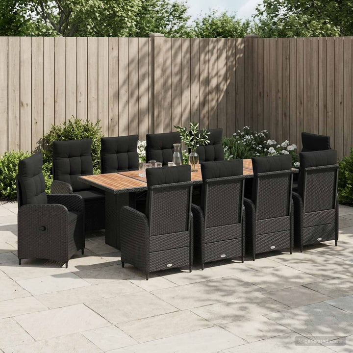 Udendørs spise sæt 11 stk. Sort polyrattan