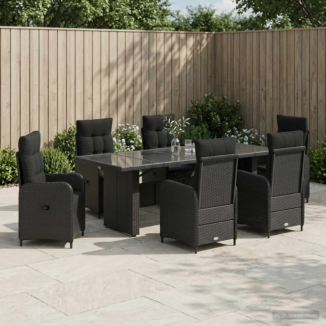 Udendørs spise sæt 7 stk. Sort polyrattan