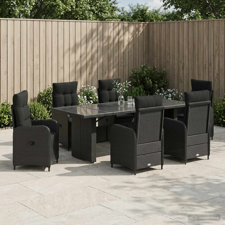 Udendørs spise sæt 7 stk. Sort polyrattan