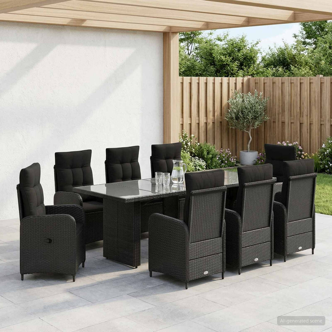 Udendørs spise sæt 9 stk. Sort polyrattan