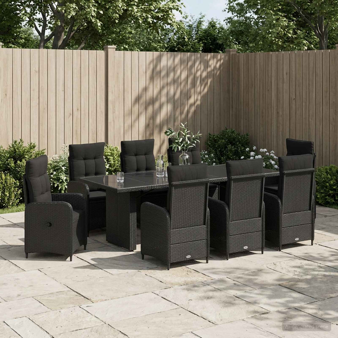 Udendørs spise sæt 9 stk. Sort polyrattan