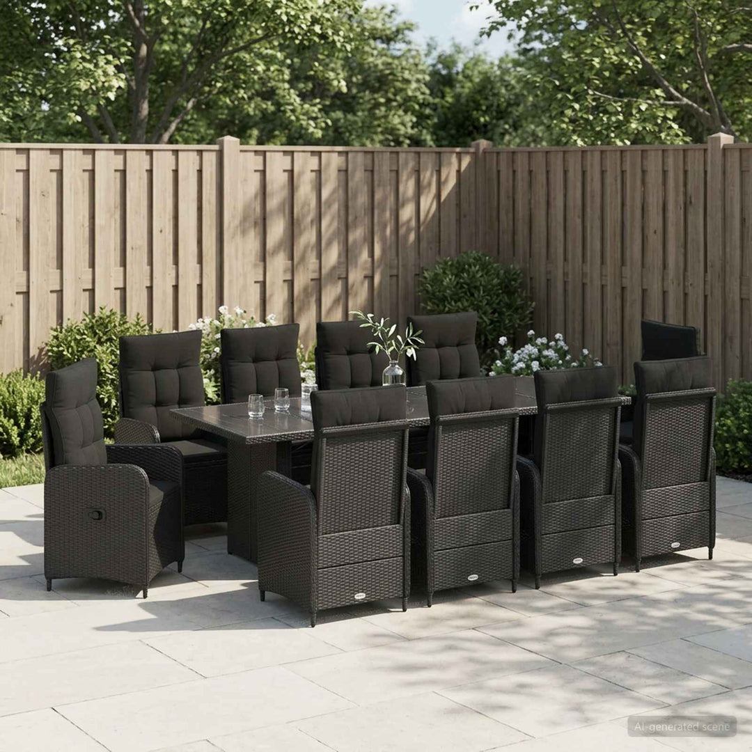 Udendørs spise sæt 11 stk. Sort polyrattan