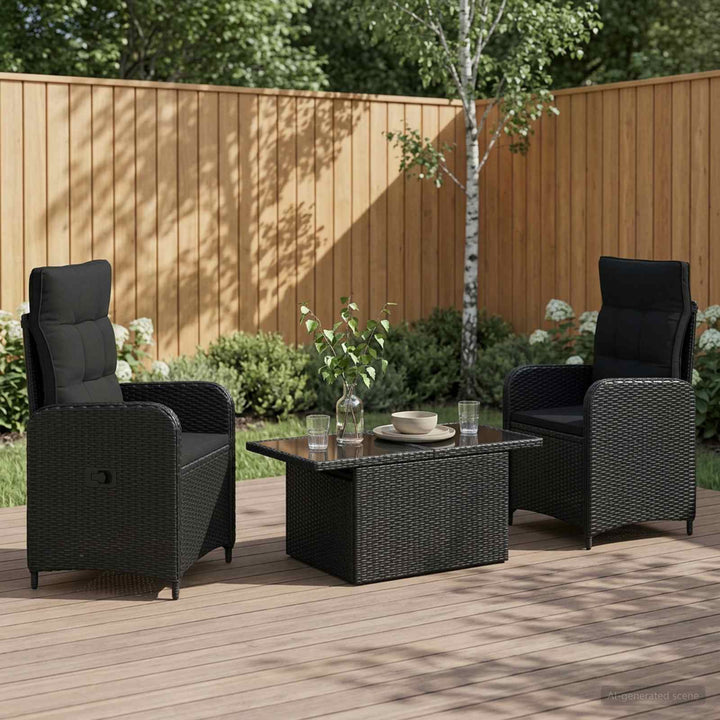 Udendørs spise sæt 3 stk. Sort polyrattan