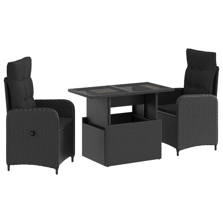 Udendørs spise sæt 3 stk. Sort polyrattan