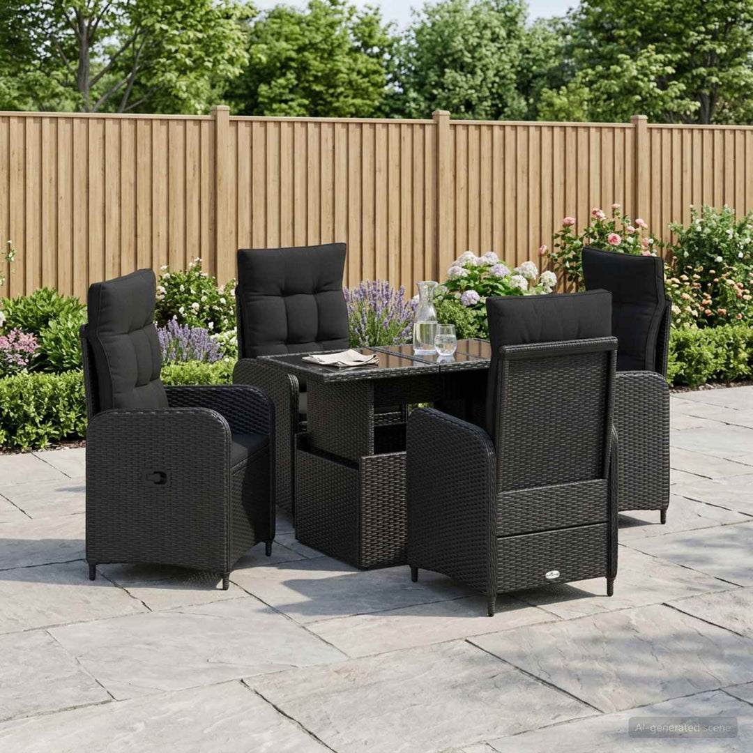 Udendørs spise sæt 5 stk. Sort polyrattan