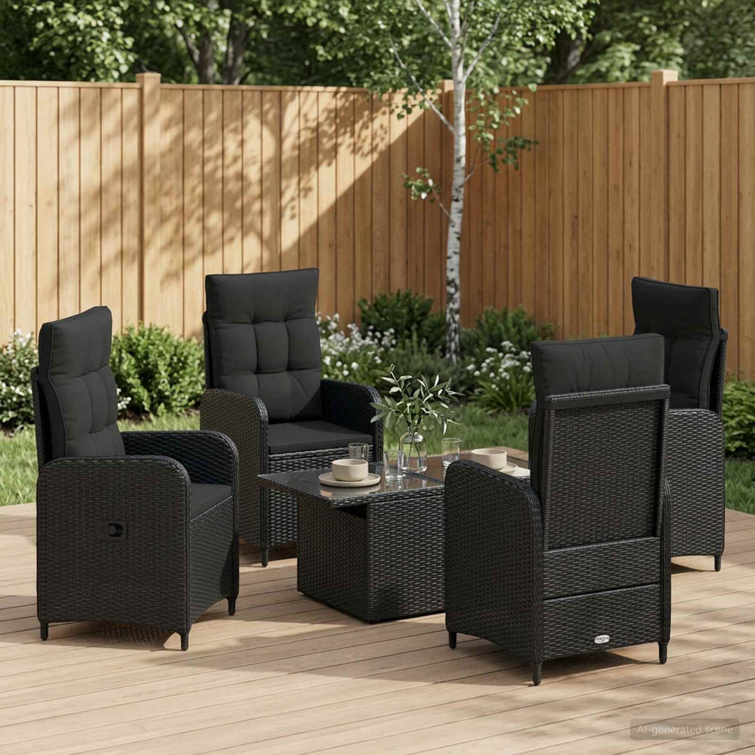Udendørs spise sæt 5 stk. Sort polyrattan