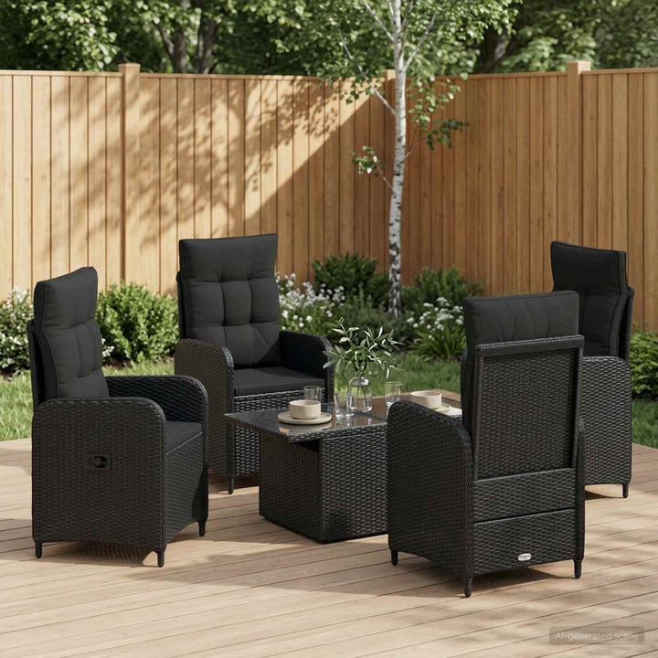 Udendørs spise sæt 5 stk. Sort polyrattan