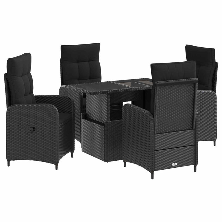 Udendørs spise sæt 5 stk. Sort polyrattan