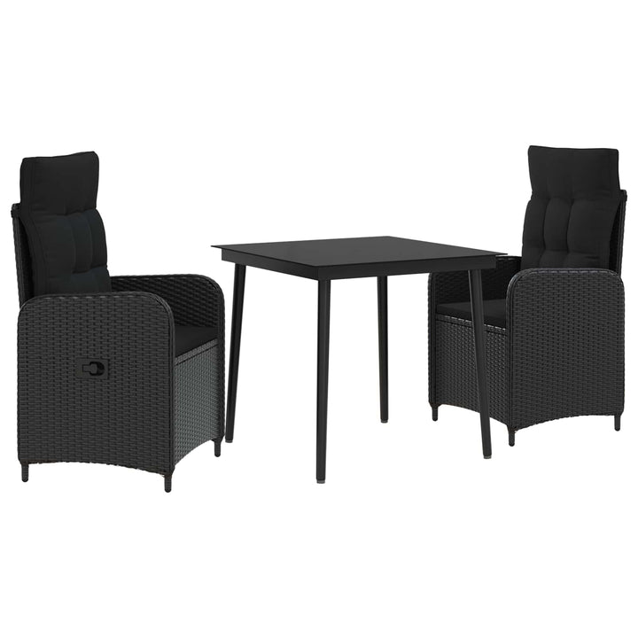 Sofa Bord Sæt 3 stk. Sort PE rattan og pulverlakeret stål