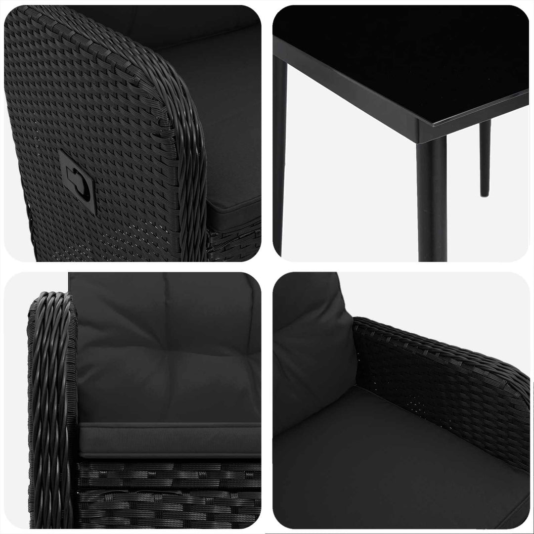 Sofa Bord Sæt 5 stk. Sort PE rattan og pulverlakeret stål
