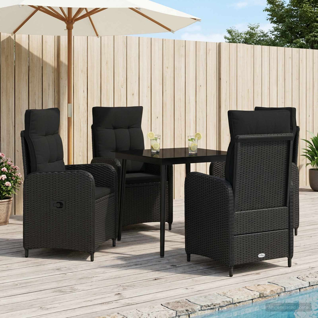 Sofa Bord Sæt 5 stk. Sort PE rattan og pulverlakeret stål