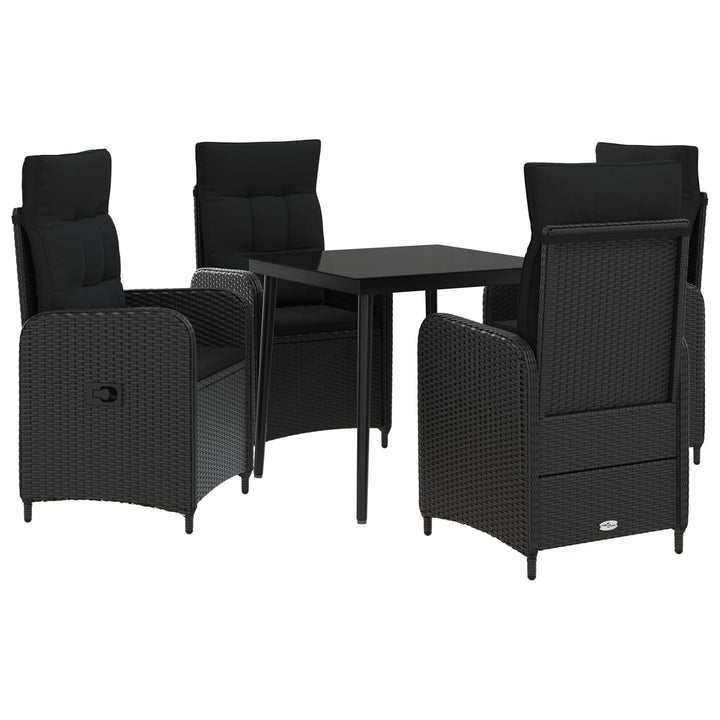 Sofa Bord Sæt 5 stk. Sort PE rattan og pulverlakeret stål